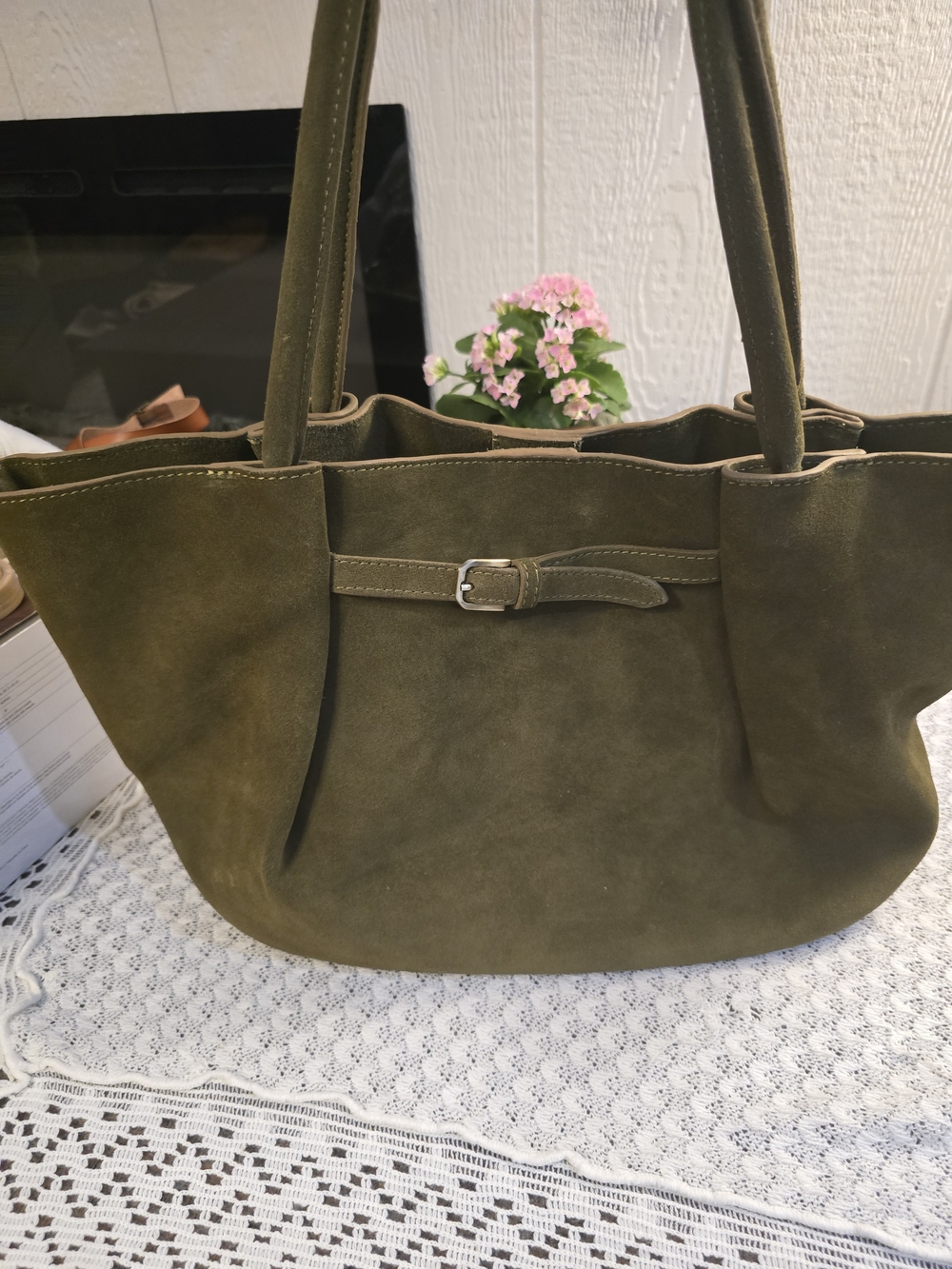 Olive Suede Buckle Tote Bag - Chic Everyday Carry